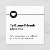 Moderne Black White Heart Salon Aanbevelingskaartje (Voorkant)