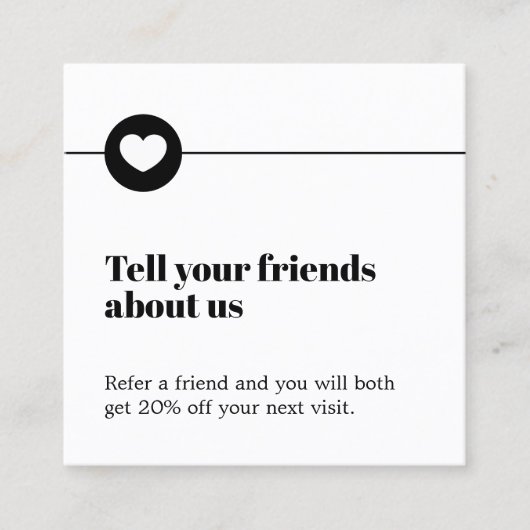 Moderne Black White Heart Salon Aanbevelingskaartje (Voorkant)