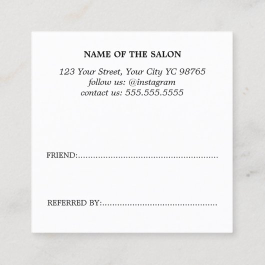 Moderne Black White Heart Salon Aanbevelingskaartje (Achterkant)