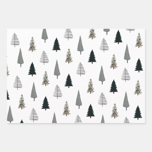 Moderne Black White Kerstboom Vakantie Inpakpapier Vel (Voorkant)