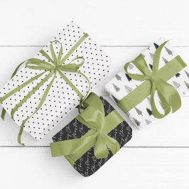Moderne Black White Kerstboom Vakantie Inpakpapier Vel