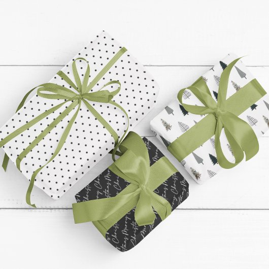 Moderne Black White Kerstboom Vakantie Inpakpapier Vel