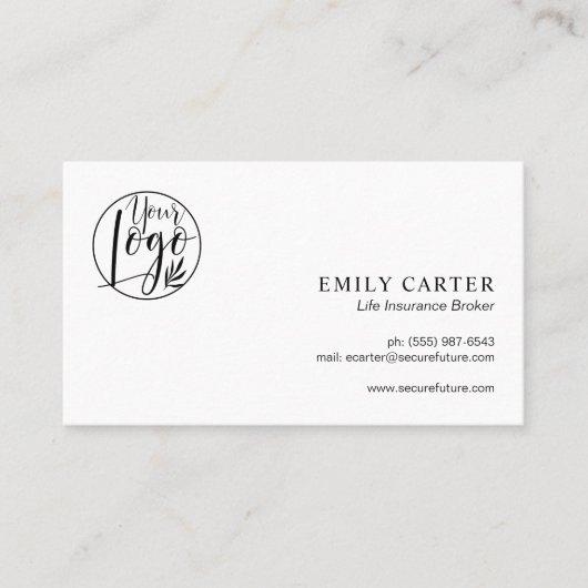 Moderne Black White Life Insurance Broker QR-code Visitekaartje (Voorkant)