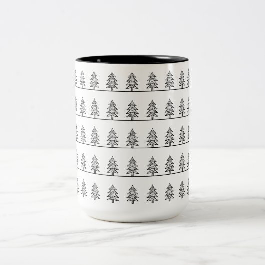 Moderne Black & White Pine Tree Forest vakantie Tweekleurige Koffiemok (Center)