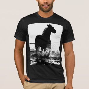 Moderne Black White Running Horse Pop Art-Mannen T-shirt
