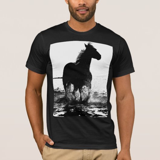 Moderne Black White Running Horse Pop Art-Mannen T-shirt (Voorkant)