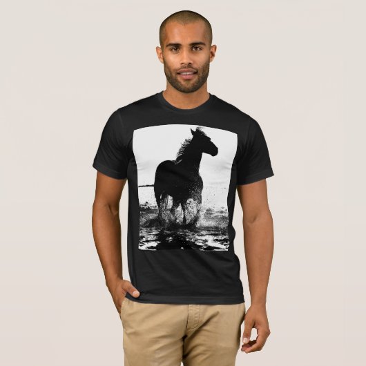 Moderne Black White Running Horse Pop Art-Mannen T-shirt (Voorkant volledig)