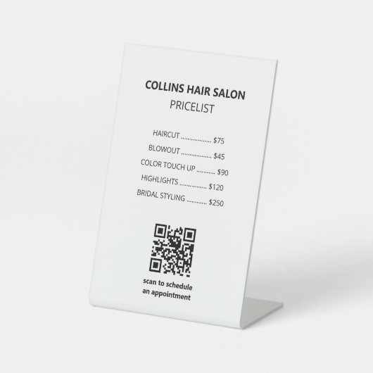 Moderne Black White Salon Service prijslijst Reclamebord Met Voetstuk (Voorkant)