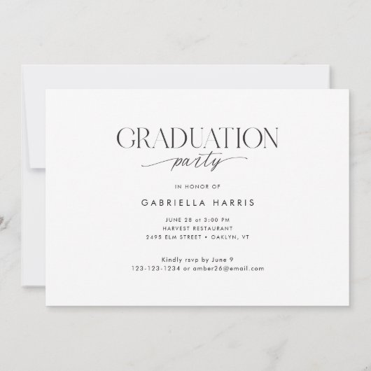 Moderne Black + White Script 2025 Afstuderen Kaart (Achterkant)