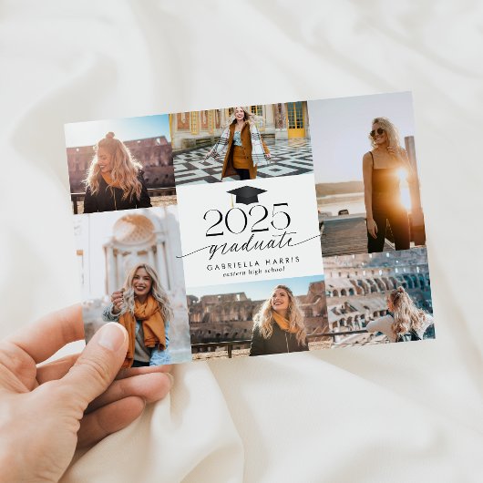 Moderne Black + White Script 2025 Afstuderen Kaart