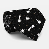 Moderne Black White Shooting Star Pattern Stropdas (Opgerold)