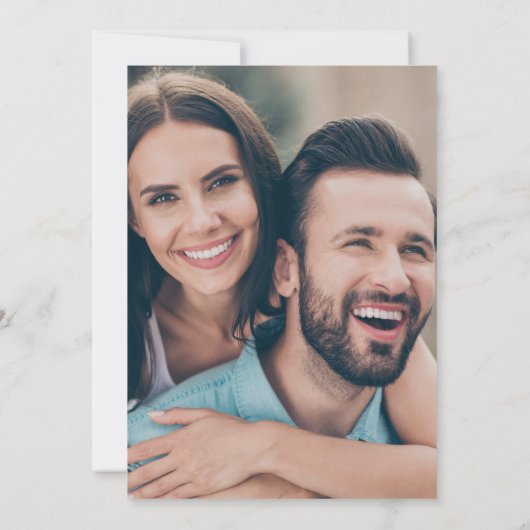 Moderne Black White Text Photo Engagement Party Kaart