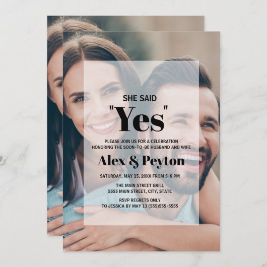 Moderne Black White Text Photo Engagement Party Kaart (Voorkant / Achterkant)