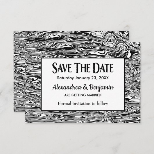 Moderne Black White Waterverf Wedding Custom Save The Date (Voorkant / Achterkant)