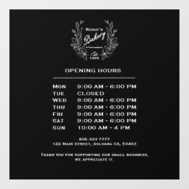 Moderne Black White Wreath Bakery Logo Open Uours Raamsticker