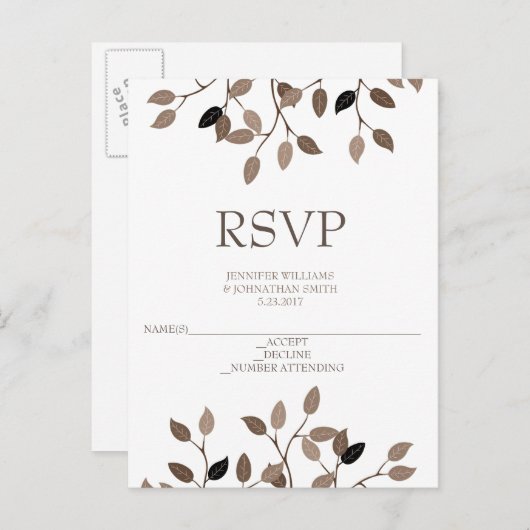 Moderne blad bruiloft RSVP kaarten (Voorkant / Achterkant)