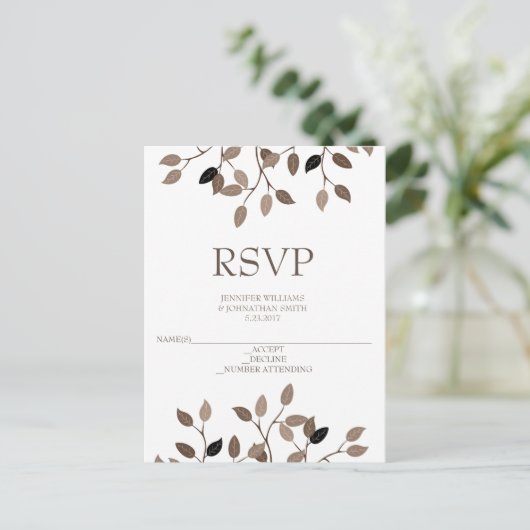 Moderne blad bruiloft RSVP kaarten (Staand voorkant)