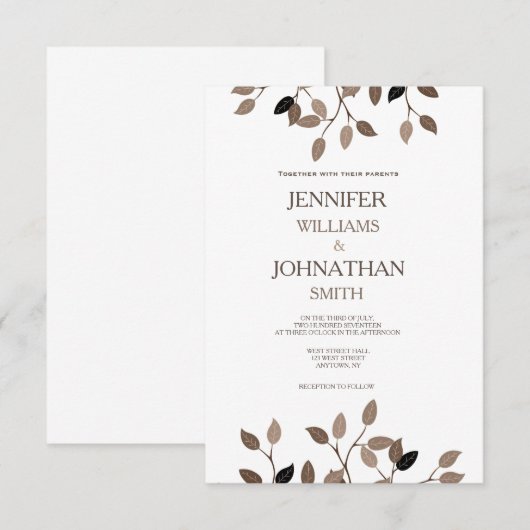 Moderne blad bruiloft uitnodigingen (Voorkant / Achterkant)