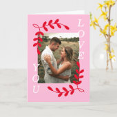 Moderne Blad Krans Liefde Foto Roze Valentijn Kaart (Gele Bloem)