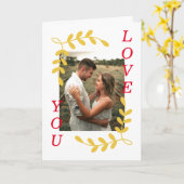 Moderne Blad Krans Liefde Foto Wit Valentijn Kaart (Gele Bloem)