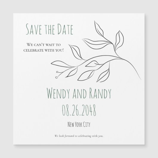 Moderne blad magneet save the date (Voorkant)
