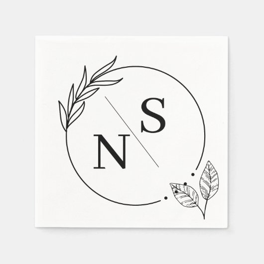 Moderne blad monogram initiaal papieren servetten (Voorkant)