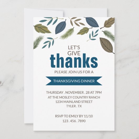 Moderne blad, Thanksgiving diner Kaart (Voorkant)