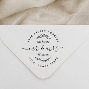 Moderne Blad Toekomst Mijnheer Mevrouw Trouwadres Zelfinktende Stempel