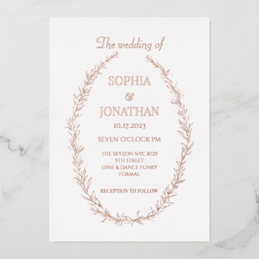 Moderne bladbladbladbladeren bruiloft folie uitnodiging (Voorkant)