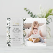 Moderne bladbladesucalyptusscript, multi-foto feestdagenkaart (Staand voorkant)