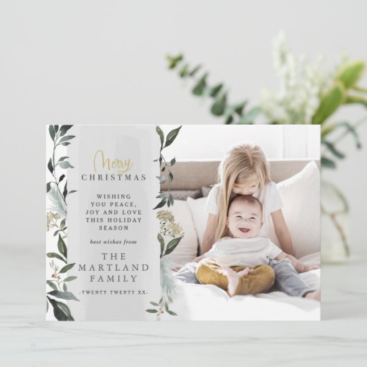 Moderne bladbladesucalyptusscript, multi-foto feestdagenkaart (Staand voorkant)