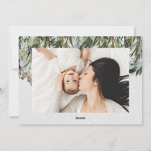 Moderne bladbladesucalyptusscript, multi-foto feestdagenkaart (Achterkant)