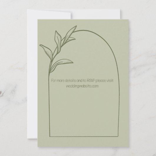 Moderne Bladboog Sage Groene Bruiloft Kaart (Achterkant)