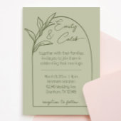 Moderne Bladboog Sage Groene Bruiloft Kaart