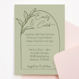 Moderne Bladboog Sage Groene Bruiloft Kaart