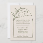 Moderne Bladboog Tan & Groene Bruiloft Kaart (Voorkant)