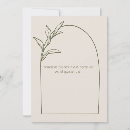 Moderne Bladboog Tan & Groene Bruiloft Kaart (Achterkant)