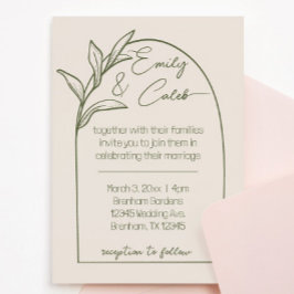 Moderne Bladboog Tan & Groene Bruiloft Kaart