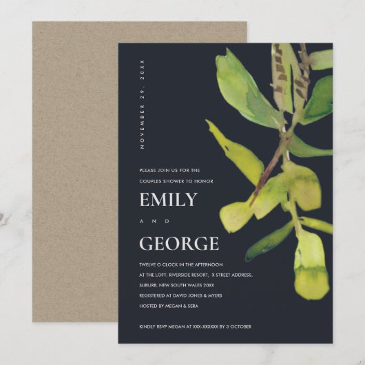 MODERNE BLADE CHIC ZWARTE LOOF TROUWKAART BEDANKKAART (Voorkant / Achterkant)