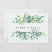 Moderne bladeren bewaren de datum briefkaart. aankondigingskaart (Voorkant / Achterkant)