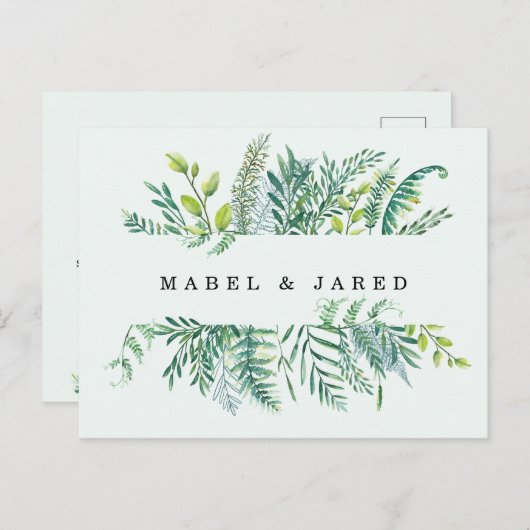 Moderne bladeren bewaren de datum briefkaart. aankondigingskaart (Voorkant / Achterkant)