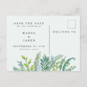 Moderne bladeren bewaren de datum briefkaart. aankondigingskaart (Achterkant)