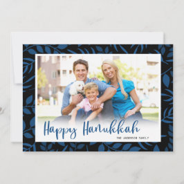 Moderne Bladeren Calligrafie Foto Gelukkig Hanukka Feestdagenkaart