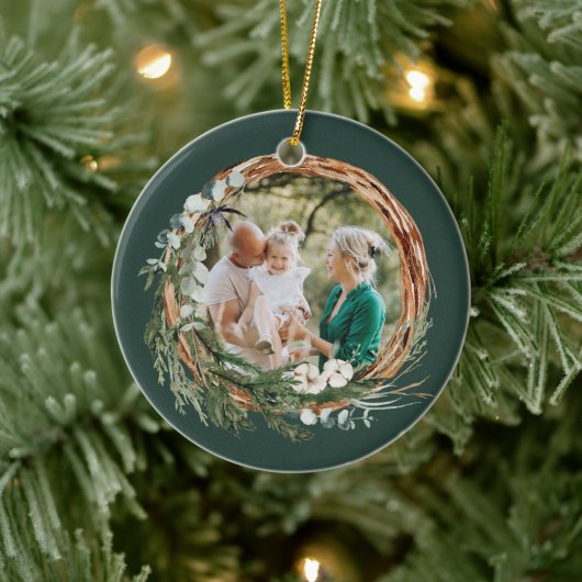 Moderne bladeren met foto kerstgroen keramisch ornament (Boom)