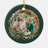 Moderne bladeren met foto kerstgroen keramisch ornament (Voorkant)