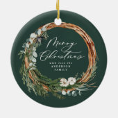 Moderne bladeren met foto kerstgroen keramisch ornament (Achterkant)