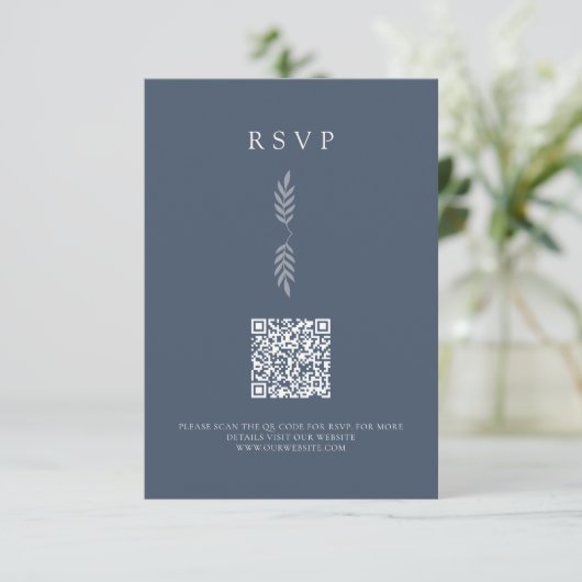 Moderne bladeren minimalistische QR-code RSVP-kaar Informatiekaartje (Staand voorkant)