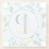 Moderne bladeren Navy Gouden Monogram "Letter P" Glazen Onderzetter (Achterkant)