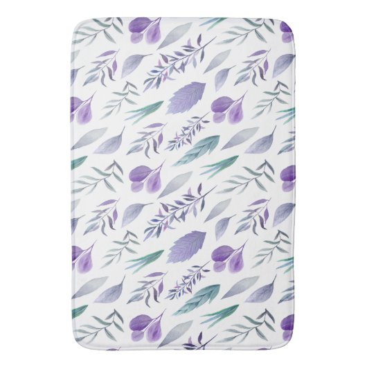 Moderne bladeren Paarse lavendel en Blauwgroen gro Badmat (Voorkant Verticaal)