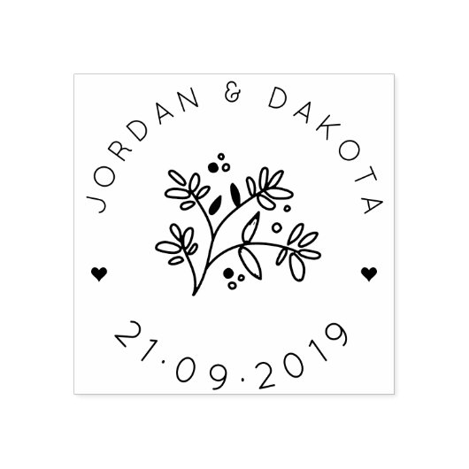 Moderne bladeren sparen de datum bruiloft aankondi rubberstempel (Afrduk)